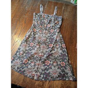Size 4 Loft Outlet Sleeveless Button Front Floral Midi Dress Sundress Blue Pink